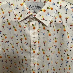 Men's 2XL Nicole Miller - White Cocktail Print Button-Up Shirt